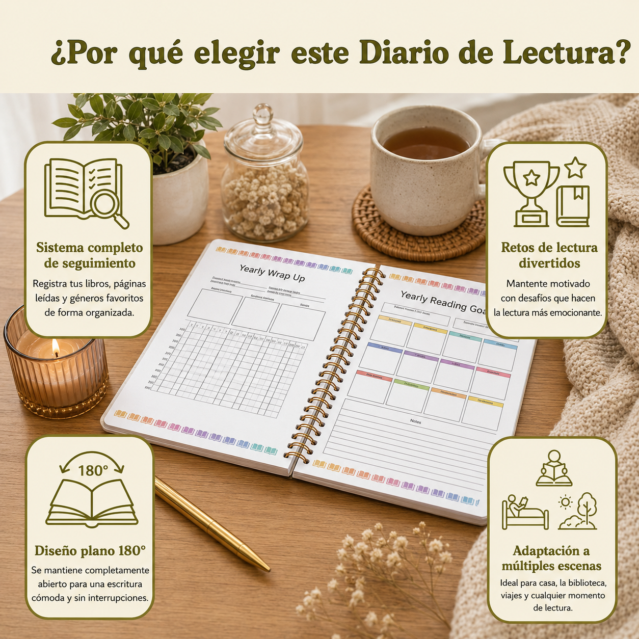 Diario de Lectura Estantería Floral